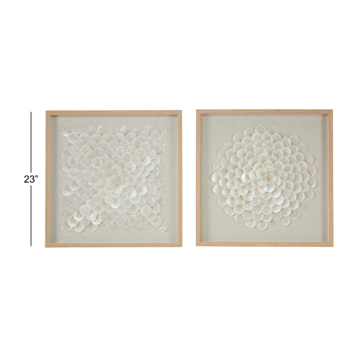 2 Piece Cream Shell Handmade Overlapping Shells Geometric Shadow Box with Canvas Backing Set Sand & Stable™