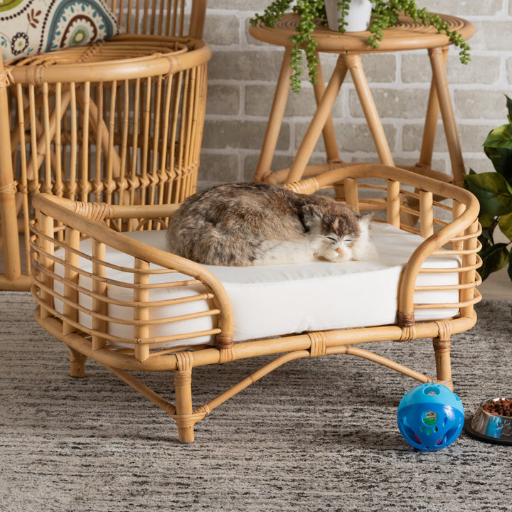 Malino Modern Bohemian  Natural Brown Rattan Pet Bed With Cushion Tucker Murphy Pet™