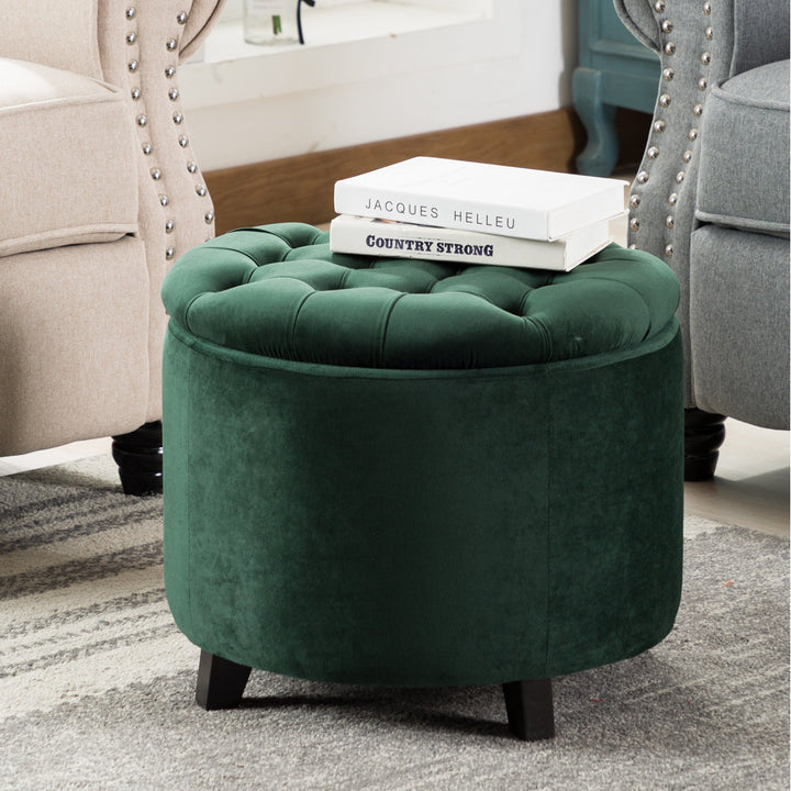 Doud 20" Wide Velvet Tufted Round Storage Ottoman Willa Arlo™ Interiors Fabric: Green Velvet