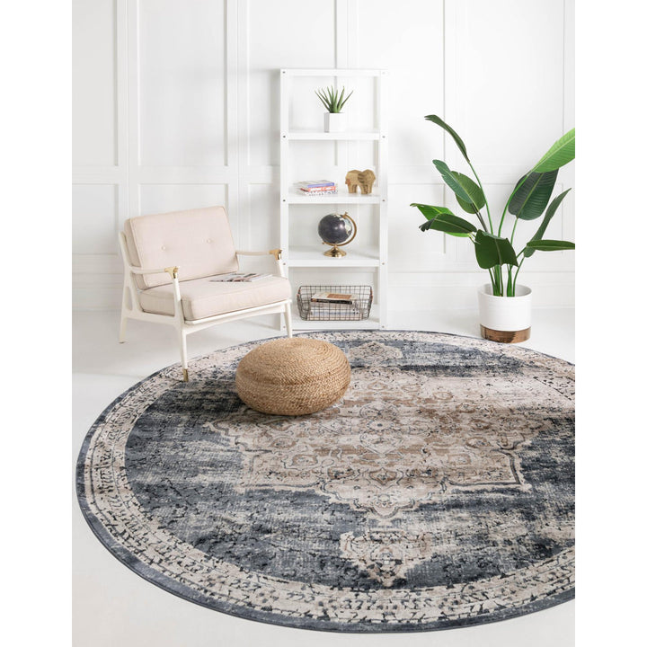 Arloa Oriental Beige/Navy Blue Area Rug Lark Manor™ Rug Size: Round 7'