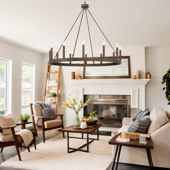 Avalee 12 - Light Living Room Steel Dimmable Candle Style Wagon Wheel Chandelier Lark Manor™ Finish: Oil Rubbed Bronze