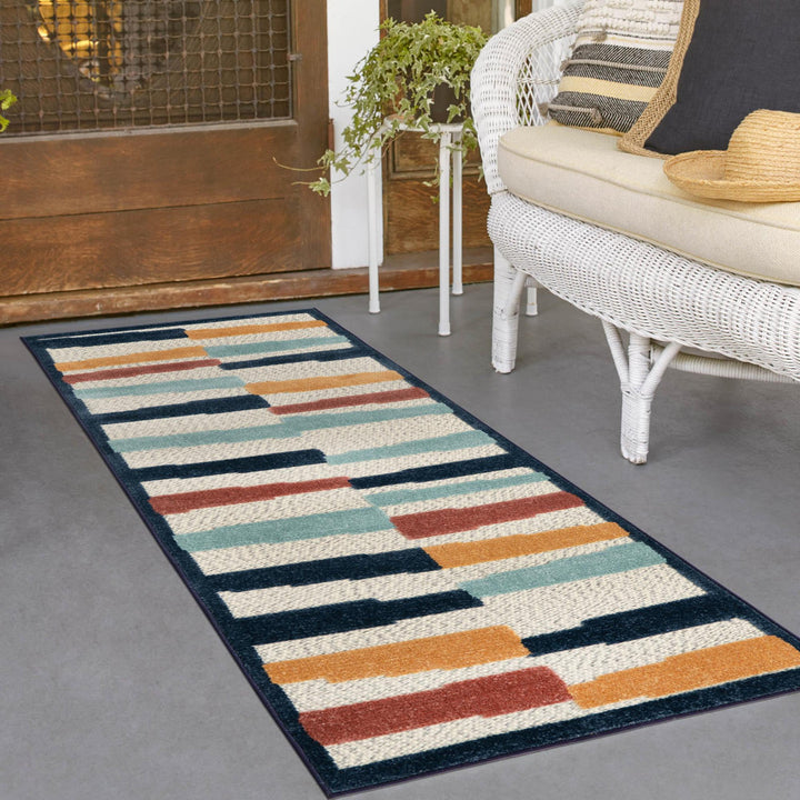 Berberia Striped Indoor / Outdoor Area Rug in Blue/Orange/Red Beachcrest Home™ Rug Size: Runner 2' x 10'