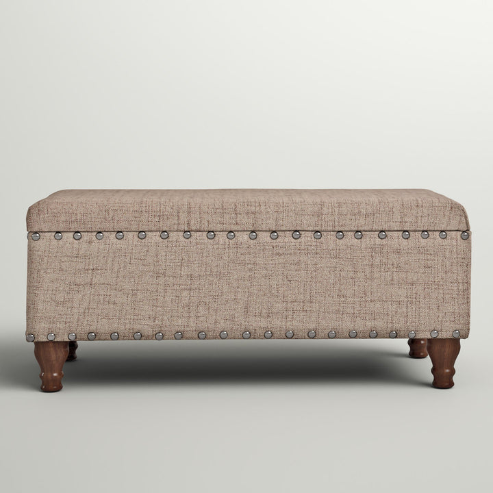 Collantes Upholstered Storage Bench Alcott Hill® Upholstery: Tan/Mottled Brown Nailhead