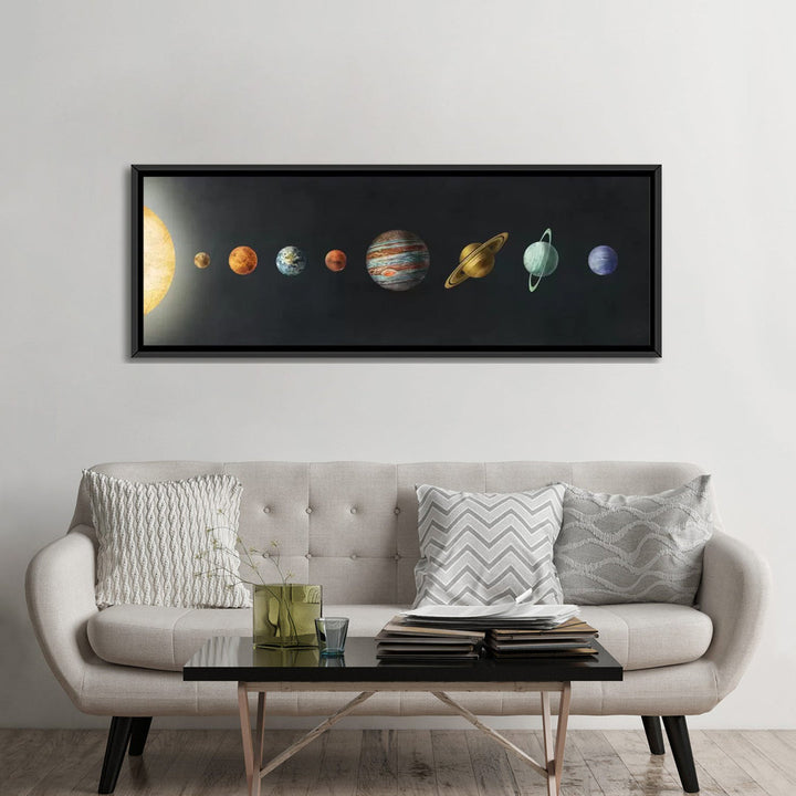 The Solar System' by Terry Fan - Wrapped Canvas Panoramic Print Harriet Bee Size: 16" H x 48" W x 1.5" D Format: Black Framed Canvas