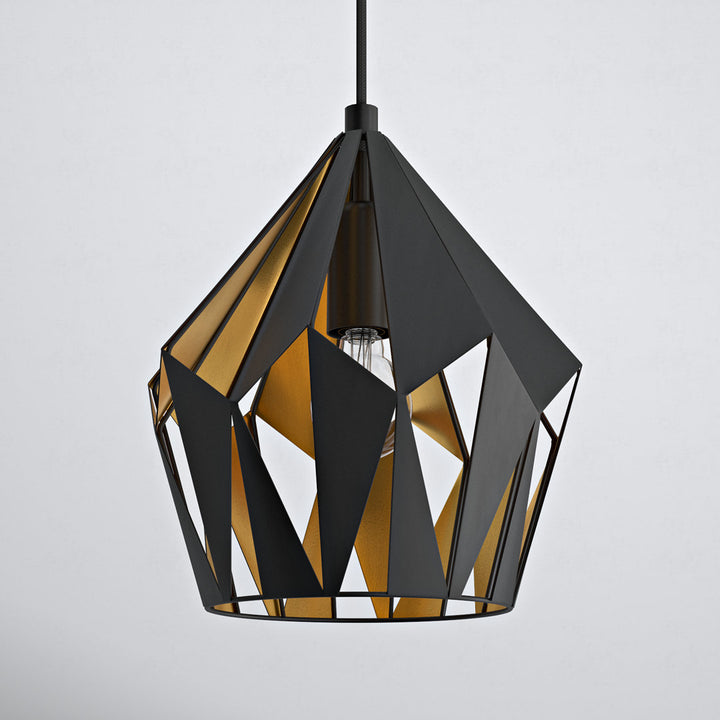 Hendry 1 - Light Single Geometric Pendant AllModern Size: 82.68" H x 7.25" W x 7.25" D Finish: Black/Gold Leaf