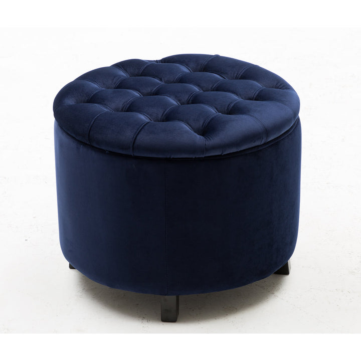 Doud 20" Wide Velvet Tufted Round Storage Ottoman Willa Arlo™ Interiors Fabric: Blue Velvet