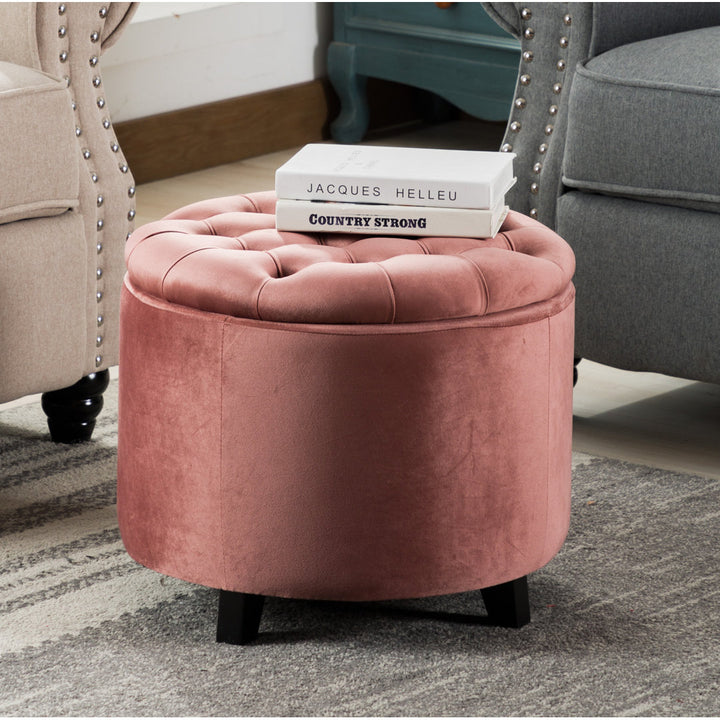 Doud 20" Wide Velvet Tufted Round Storage Ottoman Willa Arlo™ Interiors Fabric: Pink Velvet
