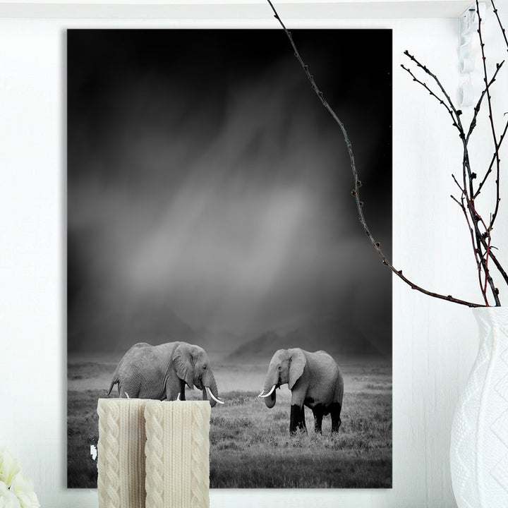 2 African Elephant in Dark Artwork' Graphic Art Print on Wrapped Canvas East Urban Home Size: 20" H x 12" W x 1" D