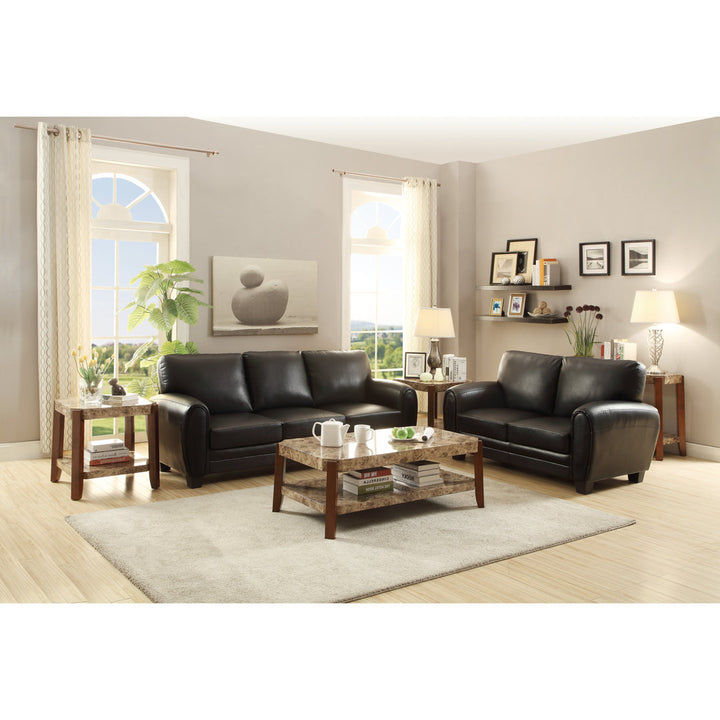 Coombs 85" Faux Leather Round Arm Sofa Lark Manor™ Upholstery Color: Black Faux Leather