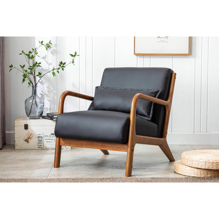 Arsh Accent Chair With Pillow, Pu Upholstery, Rubberwood Legs Wade Logan® Upholstery Color: Black Polyurethane