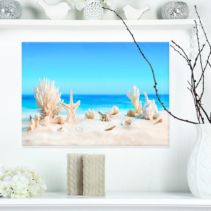 Risa Seashells on Tropical Beach' Graphic Art Highland Dunes Size: 23" H x 23" W x 1" D Format: Metal