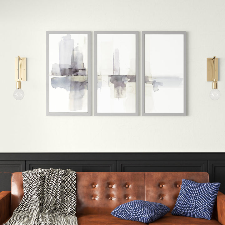 Improvisation II Gray - 3 Piece Picture Frame Multi-Piece Image Print Set on Plastic/Acrylic Mercury Row® Size: 33.5" H x 52.5" W x 1" D