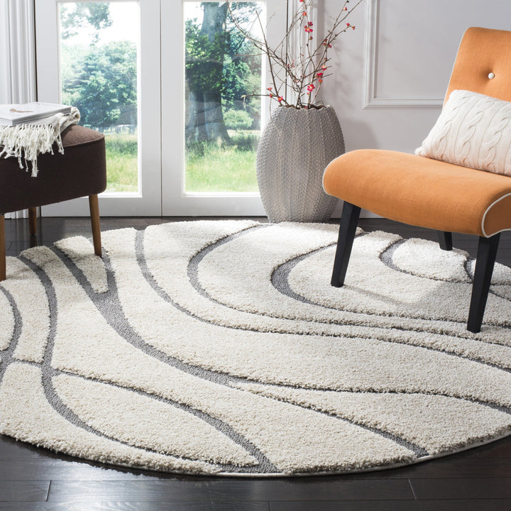 Ashal Abstract Cream/Gray Area Rug Wade Logan® Rug Size: Round 9'