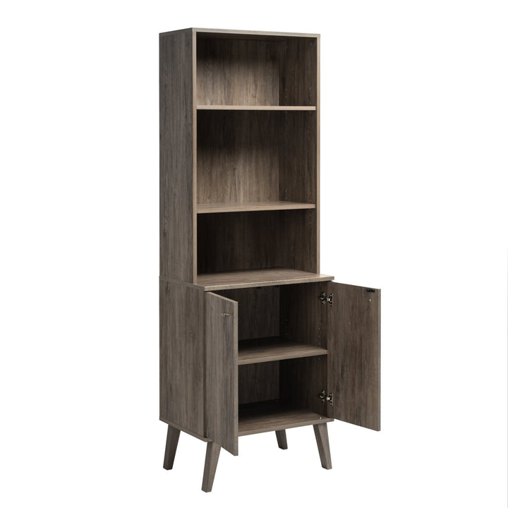 Guthmar Mid-Century Modern Tall Bookcase With Adjustable Shelves George Oliver Color: Drifted Gray