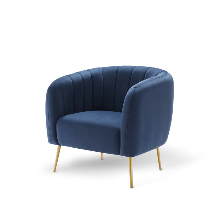 Samouri Modern Channel Tufted Barrel Accent Chair Willa Arlo™ Interiors Fabric: Navy Blue Velvet