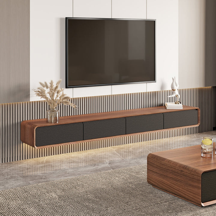 Randalstown Floating TV Stand, Entertainment Center with 4 Drawers, Solid Wood, Fully-Assembled Hokku Designs Color: Dark Brown/Black Overall Entertainment Center Width - Side to Side: 94.48''