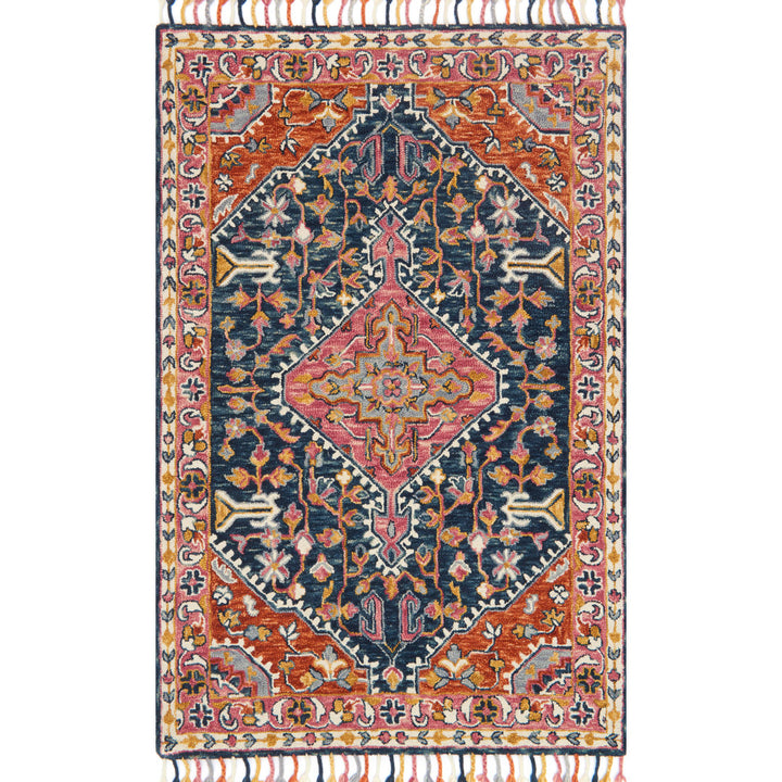 Carroll Oriental Hand Hooked Wool Navy/Orange/Gray Area Rug Joss & Main Rug Size: Rectangle 7'9" x 9'9"