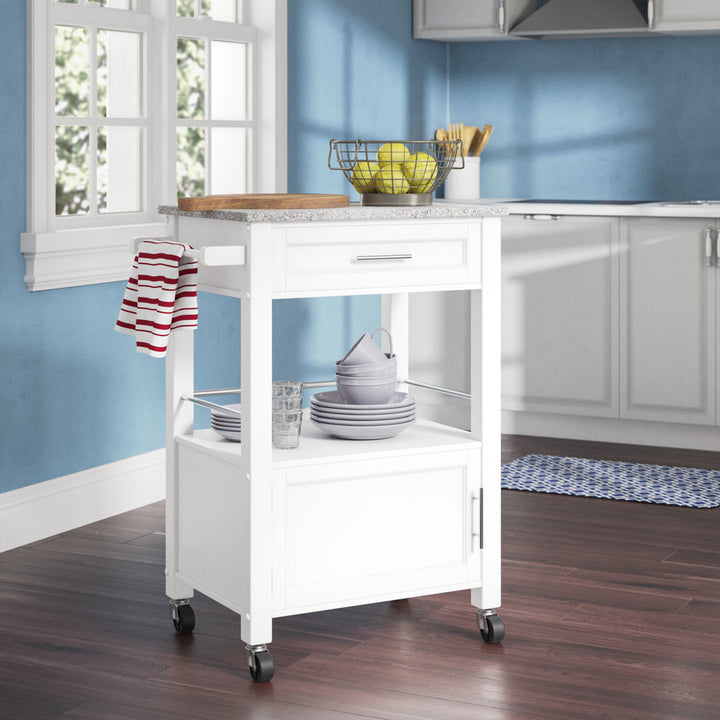 Sariol Granite Top Wood Kitchen Cart with Storage Ebern Designs Base Finish: White