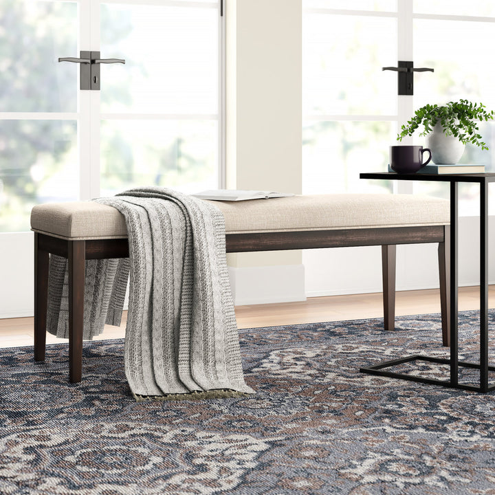 Lancaster Solid Wood Bench Three Posts™ Upholstery Color: Beige