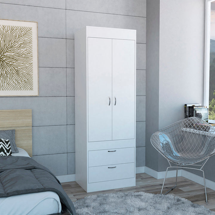 Lisboa Armoire with Double Doors, 2 Drawers, and Hanging Rod Latitude Run® Color: White