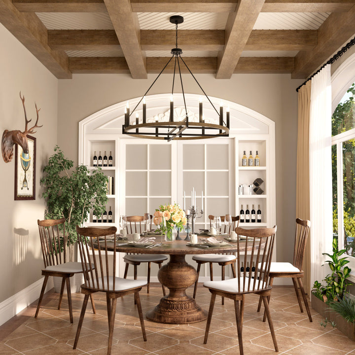 Avalee 12 - Light Living Room Steel Dimmable Wagon Wheel Chandelier UL Certified Lark Manor™ Finish: Weathered Walnut/Antique Zinc