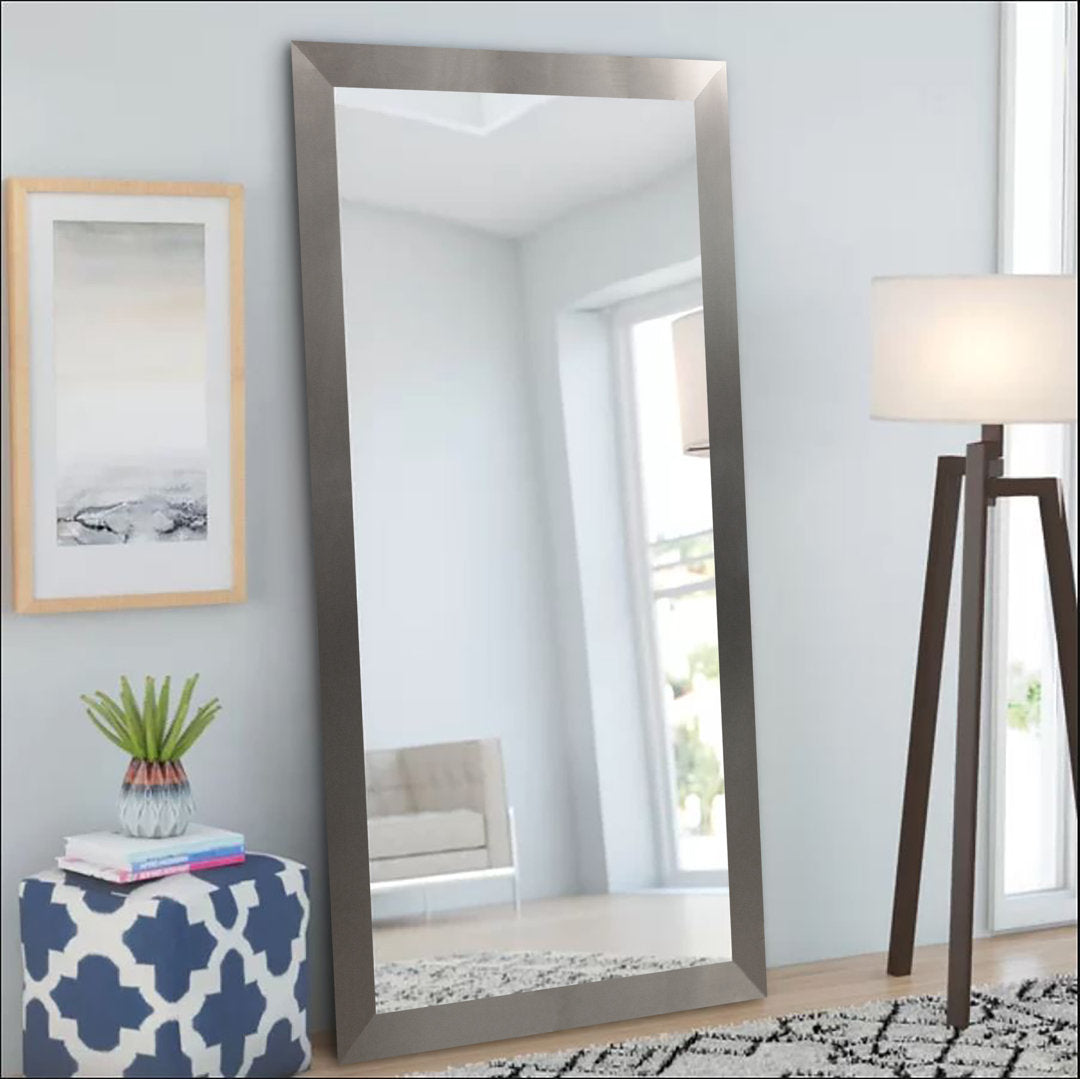 Azeen Rectangular Accent Mirror Wade Logan® Size: 63.5" x 34.5" Finish: Brushed Nickel