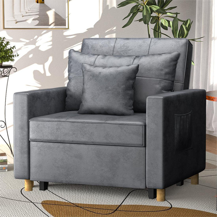 Seamus 40" Wide Tufted Genuine Leather Convertible Chair Steelside™ Body Fabric: Gray Faux Leather