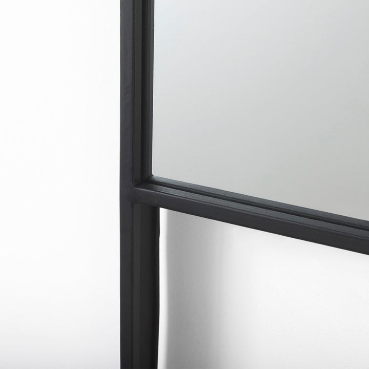 Alphonia 24.0"L x 3.9"W x 40.0"H Black Metal Frame W/ Brown Wooden Shelf Arched Wall Mirror Latitude Run®