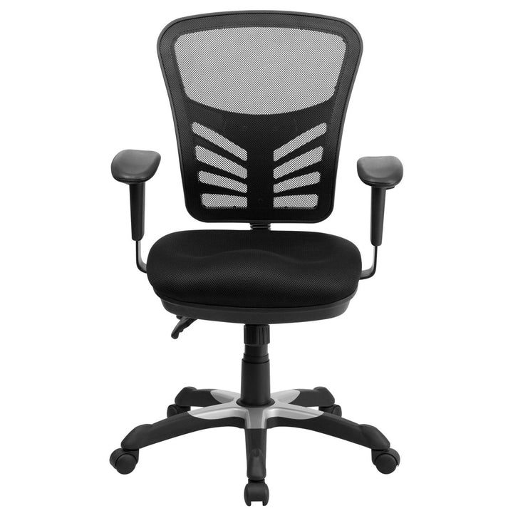 Siyer Mid-Back Mesh Ergonomic Office Chair with Adjustable Arms by Flash Furniture Flash Furniture Frame Color: White, Upholstery Color: Black