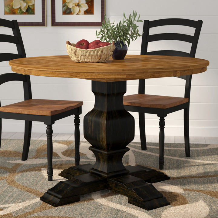 Fortville Rubberwood Solid Wood Pedestal Dining Table Three Posts™ Base Color: Antique Black