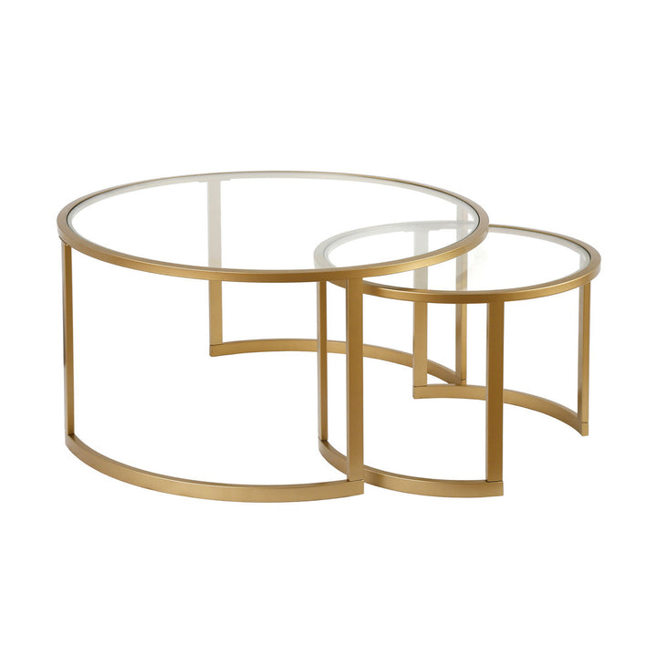 Kahoka 36" Glass And Steel Round Nested Coffee Tables Willa Arlo™ Interiors Table Base Color: Brass