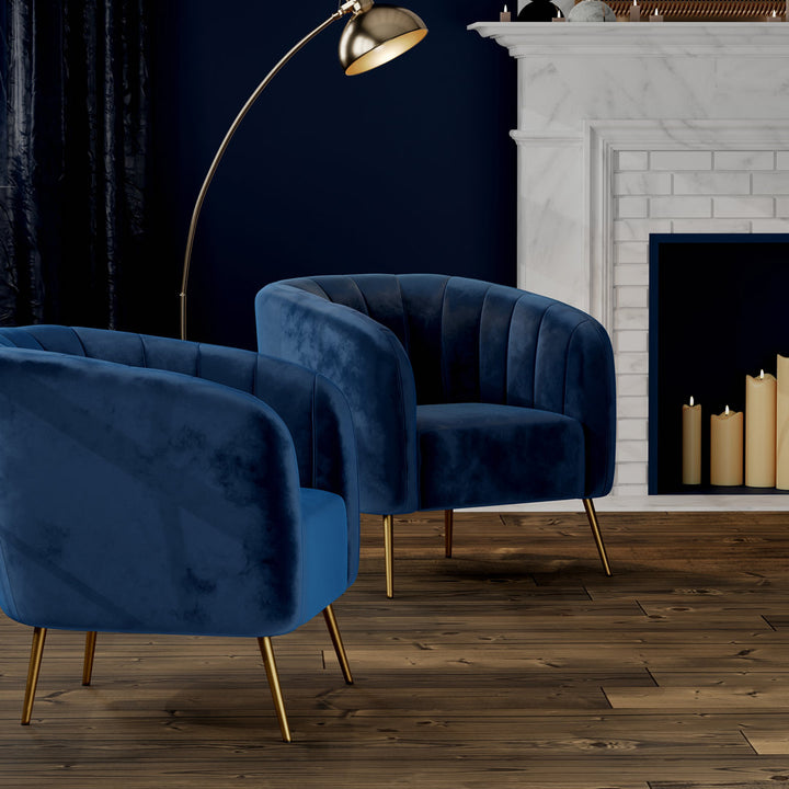 Samouri Modern Channel Tufted Barrel Accent Chair Willa Arlo™ Interiors Fabric: Navy Blue Velvet