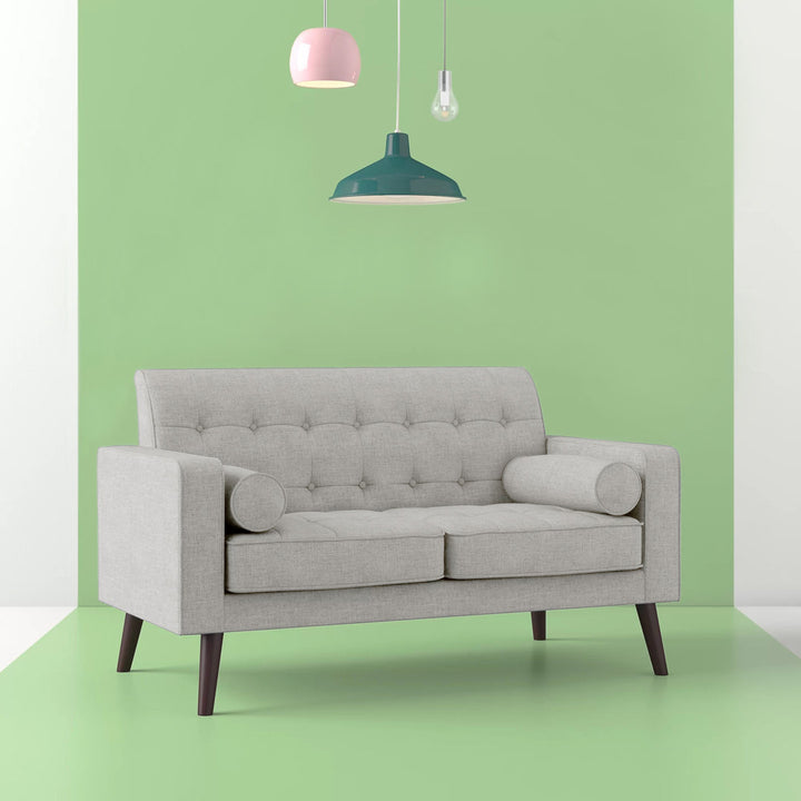 Benayah 56.3" Linen Square Arm Loveseat George Oliver Upholstery: Beige/Light Gray