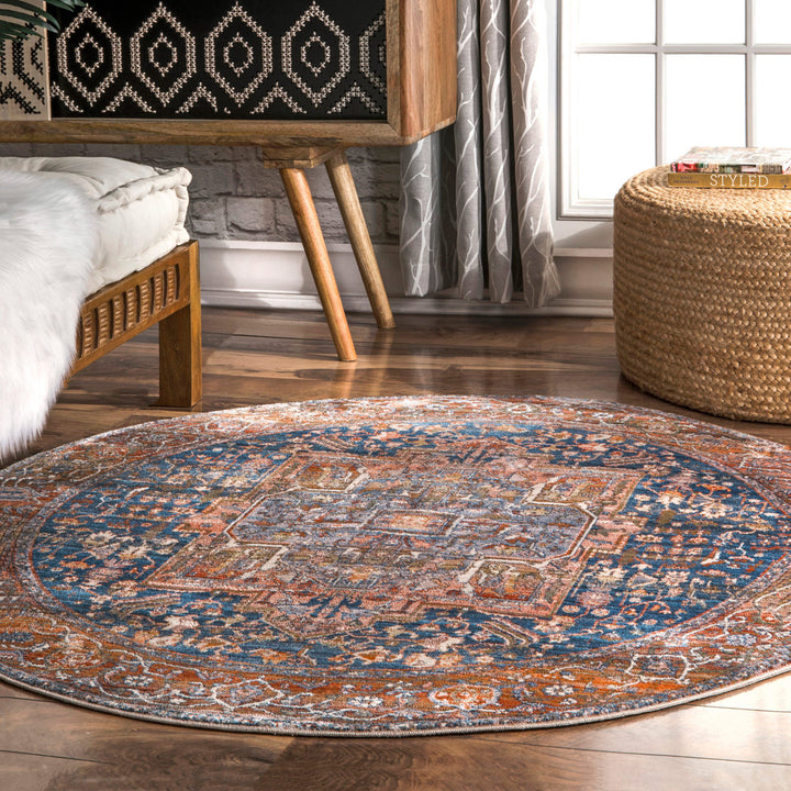 Windmere Traditional Oriental Medallion Rust/Brick/Navy Area Rug Langley Street® Rug Size: Round 7'10"