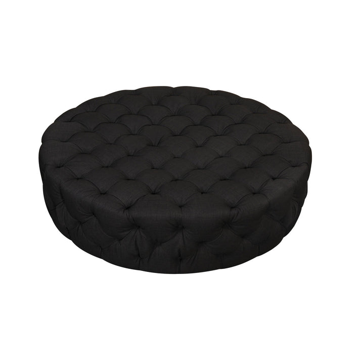 Armenio Round Ottoman - 17" H x 45" W x 45" D Lark Manor™ Fabric: Black Polyester Blend