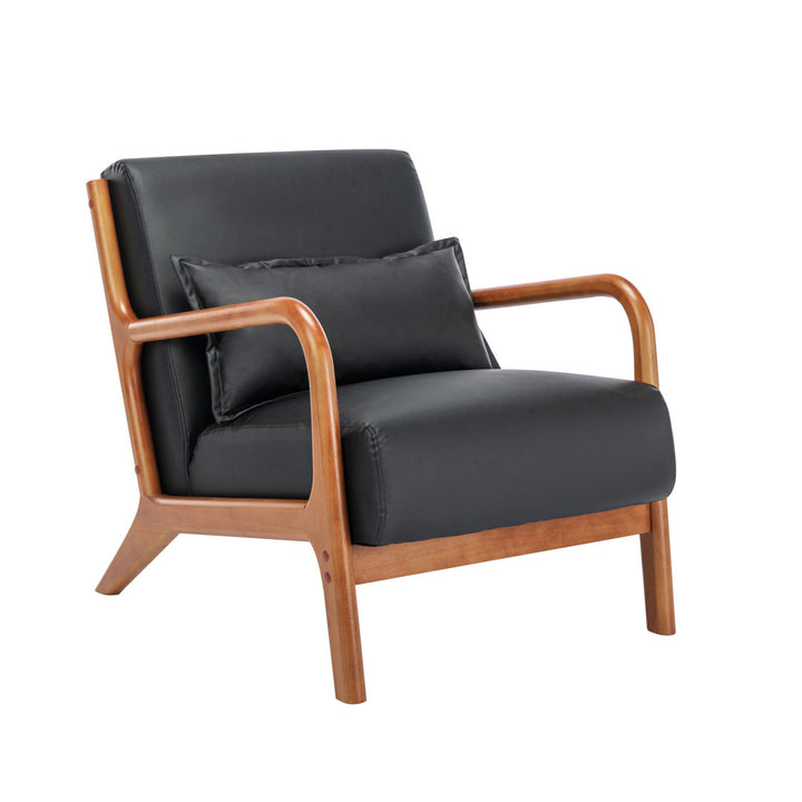 Arsh Accent Chair With Pillow, Pu Upholstery, Rubberwood Legs Wade Logan® Upholstery Color: Black Polyurethane