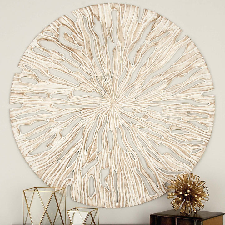 Beige Wood Handmade Intricately Carved Starburst Wall Decor Mistana™ Size: 47'' H X 47'' W X 1" D