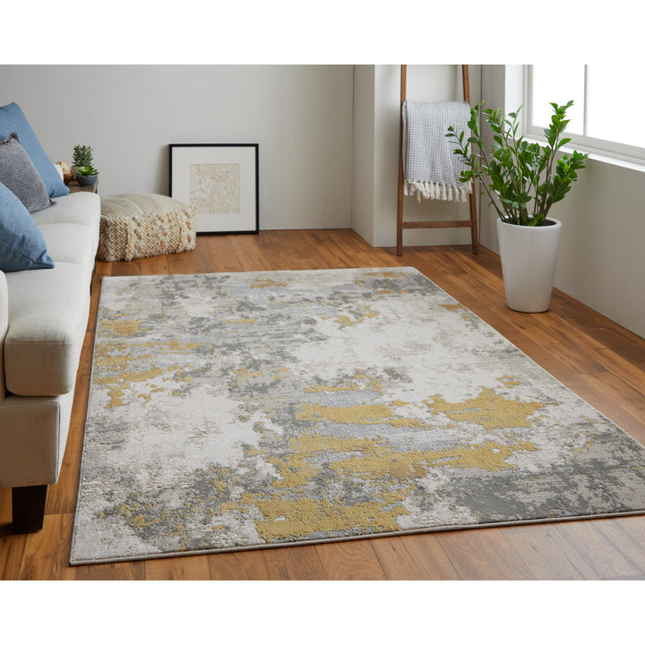 Annya Modern Abstract Power Loom Gold/Birch Rug Lark Manor™ Rug Size: Rectangle 8' x 11'