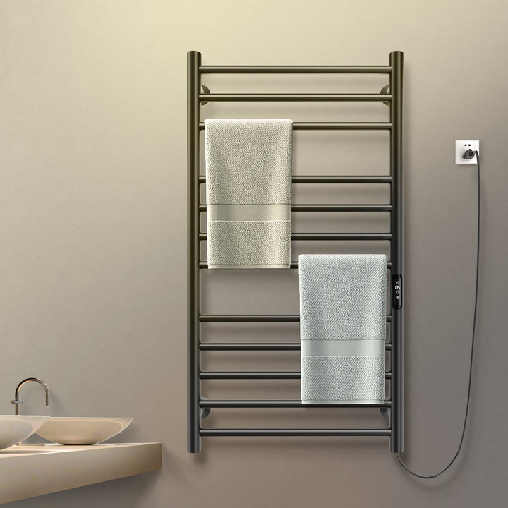 Wall Mount Heated Towel Electric Towel Warmer 12 Bars Paraheeter Finish: Black