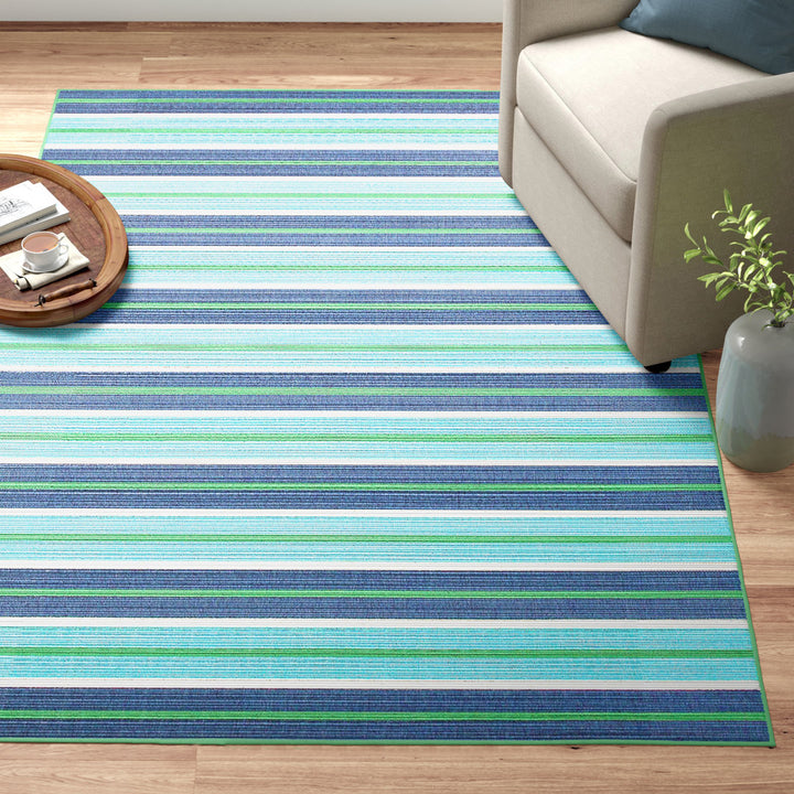 Deltana Striped Blue/Green Indoor/Outdoor Area Rug Lark Manor™ Rug Size: Rectangle 7'10" x 10'10"