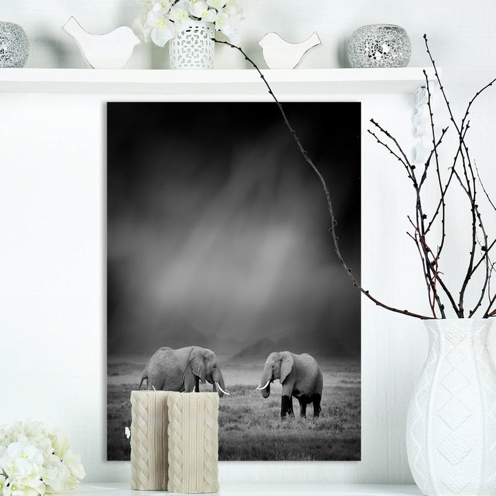 2 African Elephant in Dark Artwork' Graphic Art Print on Wrapped Canvas East Urban Home Size: 20" H x 12" W x 1" D