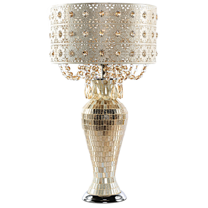 Wedgeworth 25"H Jeweled Metal and Mosaic Base Table Lamp with Cascading Crystals Willa Arlo™ Interiors