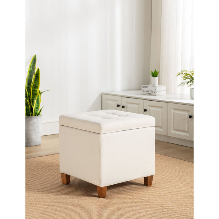 Ana 17.5" Wide Tufted Square Storage Ottoman Andover Mills™ Body Fabric: Cream
