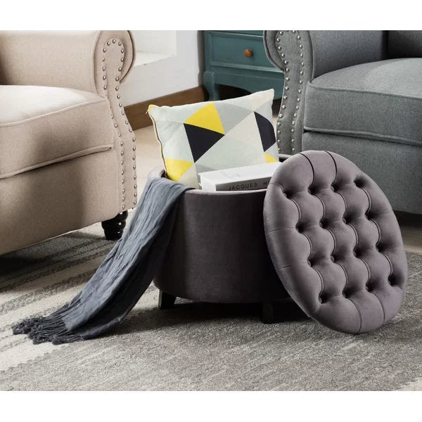 Doud 20" Wide Velvet Tufted Round Storage Ottoman Willa Arlo™ Interiors Fabric: Gray Velvet