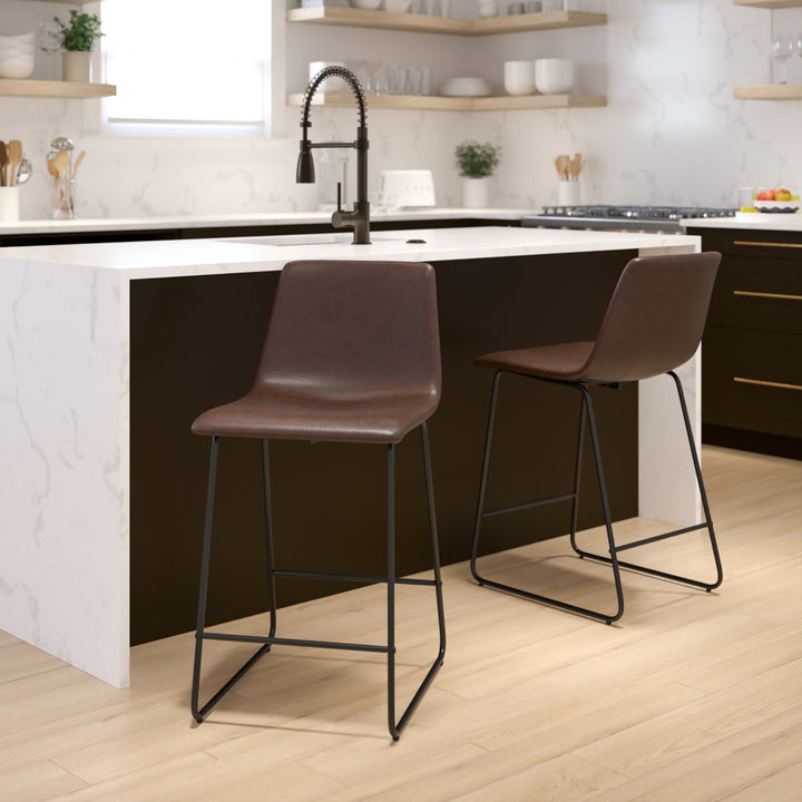 Liekele Upholstered Counter Height Modern Dining Stools by Flash Furniture (Set of 2) Ivy Bronx Seat Height: Counter Stool (24” Seat Height), Upholstery: Dark Brown Faux Leather