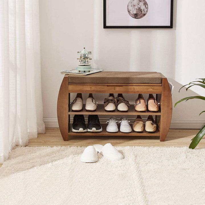 Bamboo Entryway Detachable Cushion Shoe Storage Bench Loon Peak®