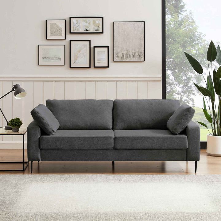 Jeses MINIMORE Modern Style Etta 84.3" Mid-Century Modern Design Sofa Corrigan Studio® Fabric: Dark Gray Linen Blend