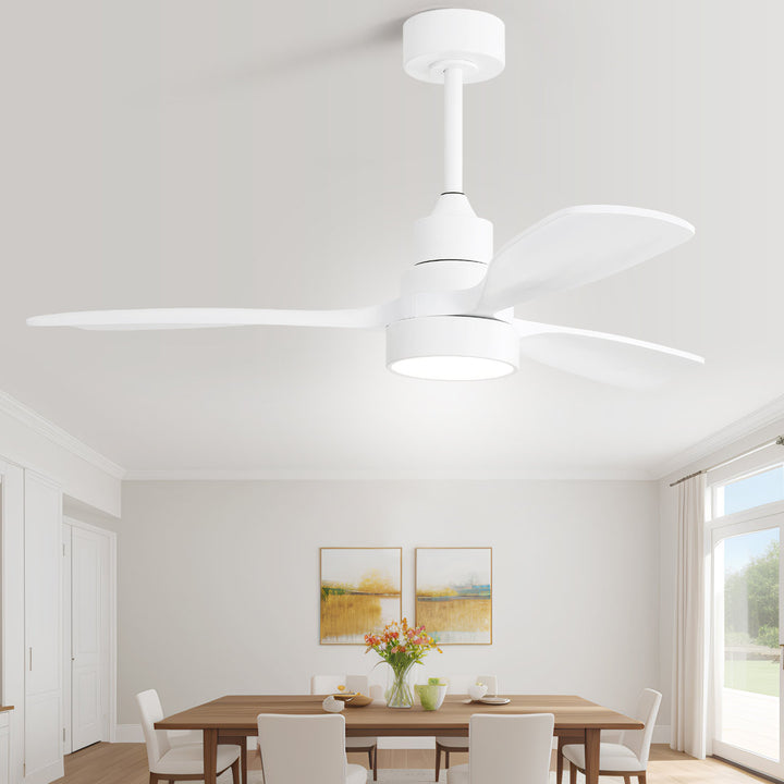 48" Nicola 3 - Blade Matte White Modern Ceiling Fan with Remote Control and Light Kit George Oliver Finish: White with White Blades