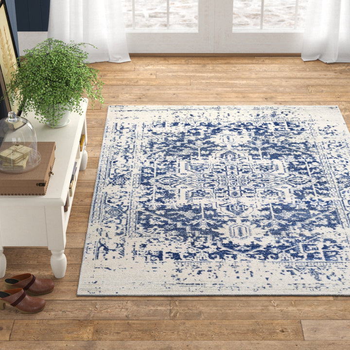 Hillsby Oriental Pure Navy/Light Gray Area Rug Mistana™ Rug Size: Rectangle 9'3" x 12'6"
