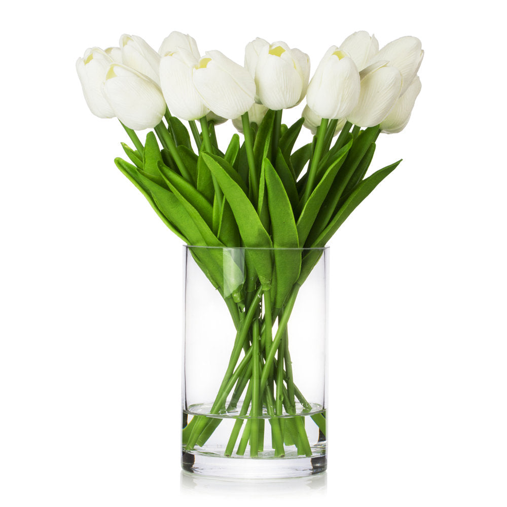 Real Touch Flower Tulips Centerpiece in Vase Primrue Flower Color: White